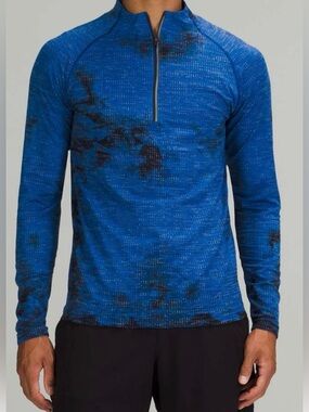 LULULEMON Metal Vent‎ Tech 1/2 Zip 2.0 Marble Dye Blue Pullover Reflective Men M